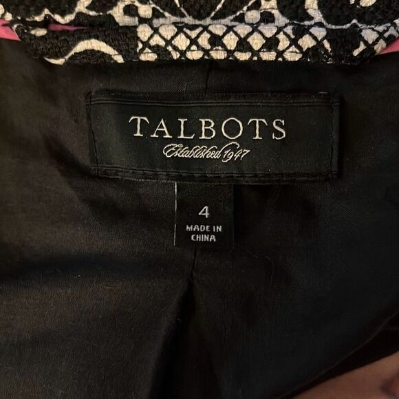 Talbots Blazer Jacket Black White Damask Print 3/4 Sleeve Size 4 - Picture 3 of 4
